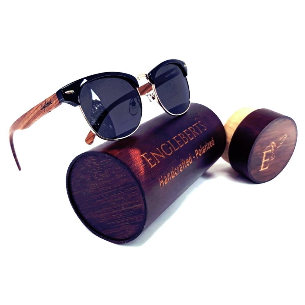 Walnut Wood Club Style Sunglasses With Case